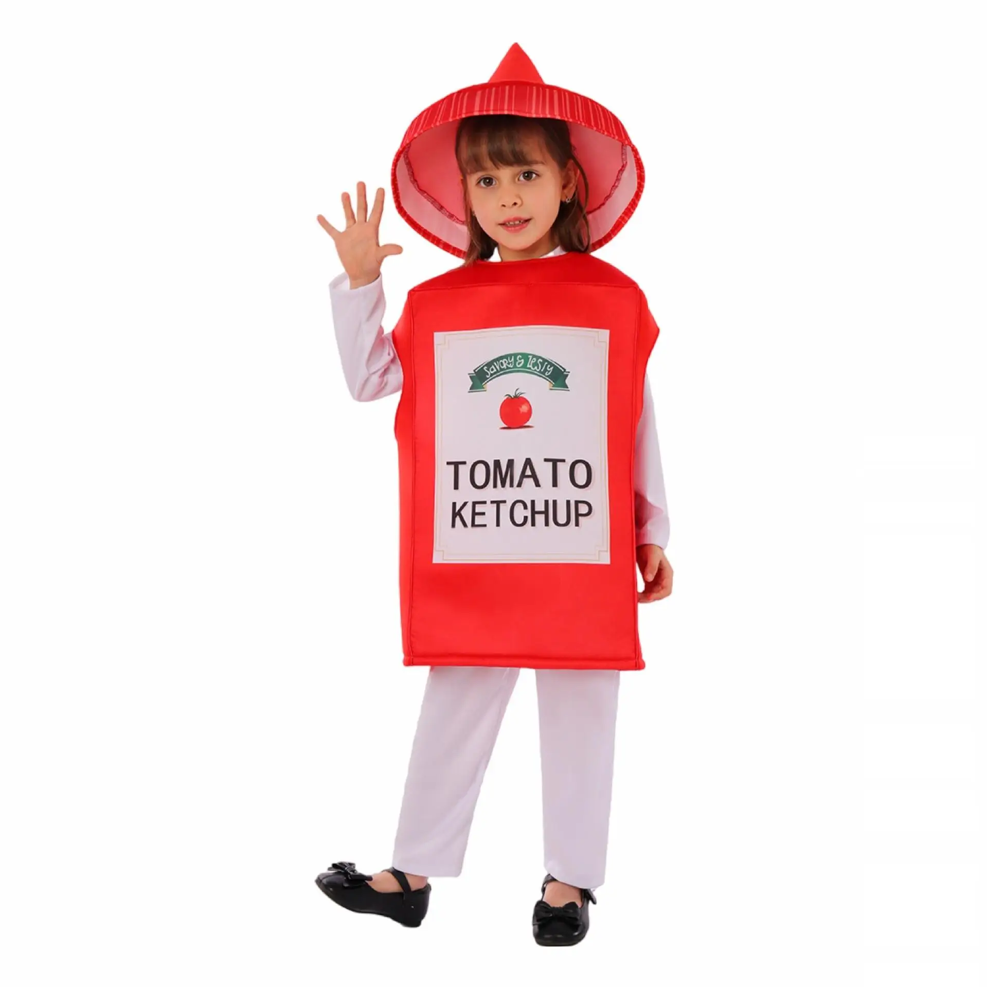 Halloween Children's Costume Tomato Sauce Pizza Role-playing Cosplay Uniform Kindergarten Fun Performance Traditional Chinese...