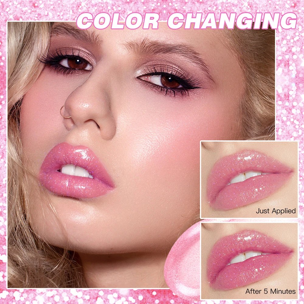 Lip Balm Color Changing Lipstick with Fine Flash Nourishing Portable Lip Gloss for Women Girls Lip Dry Improving Care Oil