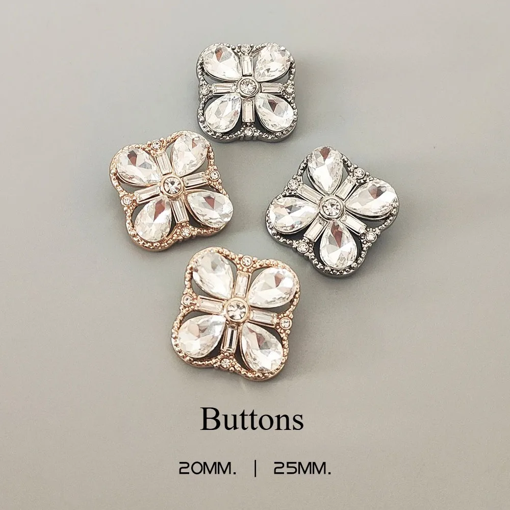 

Zinc Alloy Square Rhinestone Sewing Buttons for Coat Sweater Knitting Metal Decoration Accessories Button Diy Embellishments