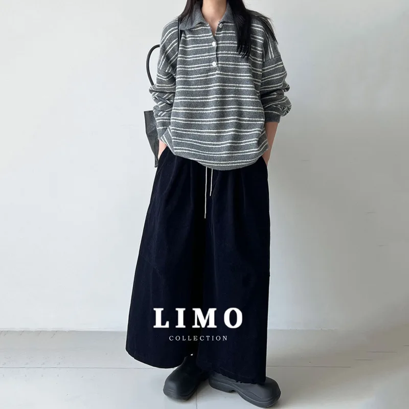 

LIMO Corduroy Scimitar Wide-Leg Pants for Women Autumn and Winter Elegant Casual Slimming Drawstring Nine-Point Pants