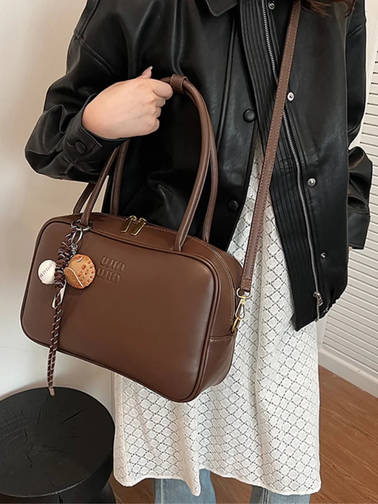 

Light luxury designer all-match retro Boston bowling bag messenger ladies briefcase tote bag high-end sense of large capacity