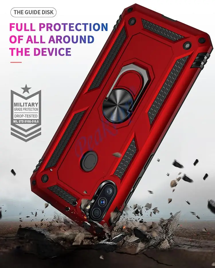 for Samsung Galaxy M11 Armor Shockproof Case for Samsung Galaxy M11 M 11 Military Drop Protective Car Holder Ring Case Cover