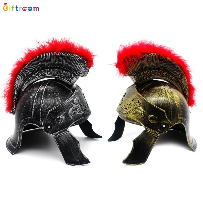 

Halloween Cosplay Props Spartan Warrior Helmet General Hat Medieval Roman Warrior Helmet Feather Lion Hat