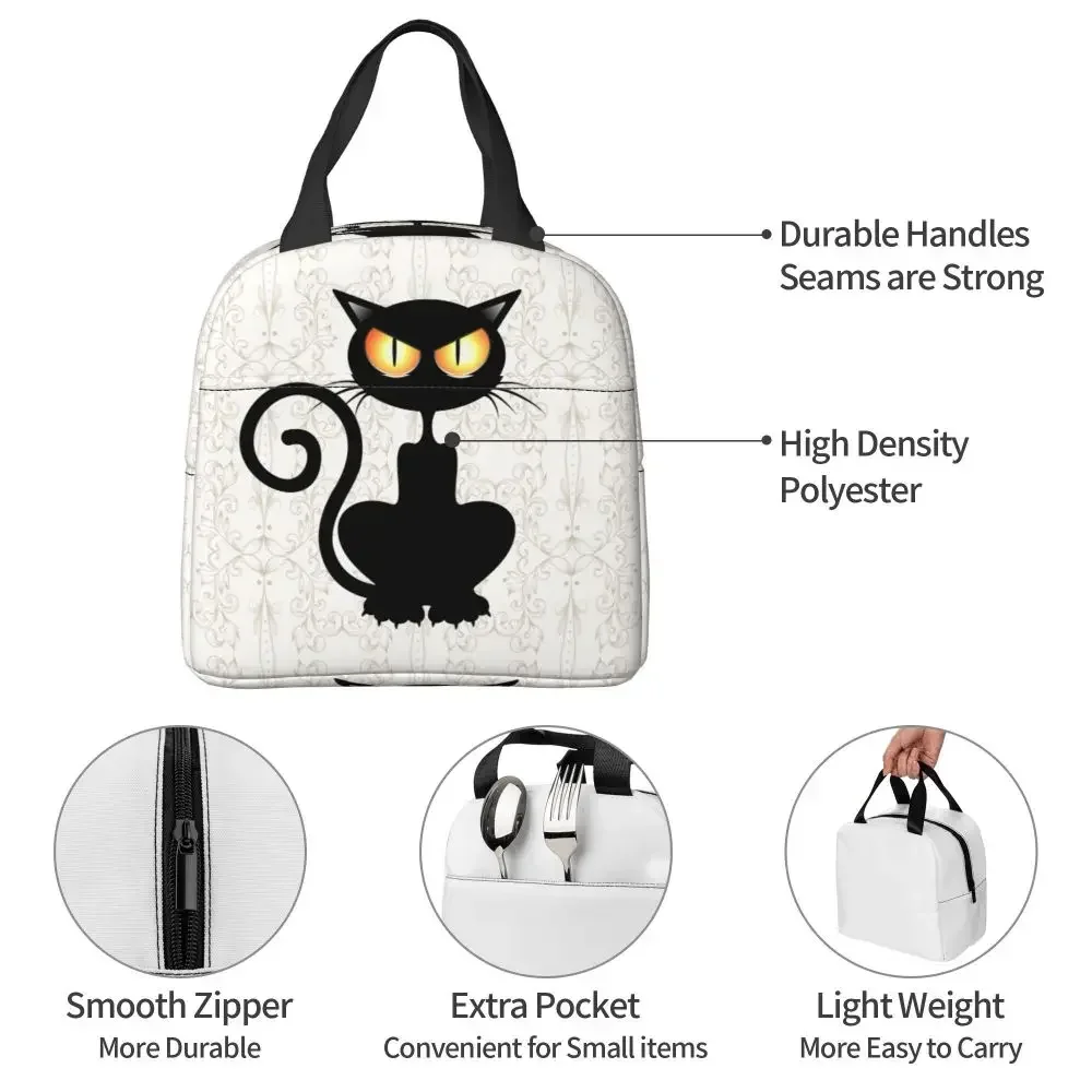 Fun Black Cat Falling Down Insulated Lunch Box for Women Portable Warm Cooler Thermal Lunch Bag School Food Picnic Tote Bags view 5