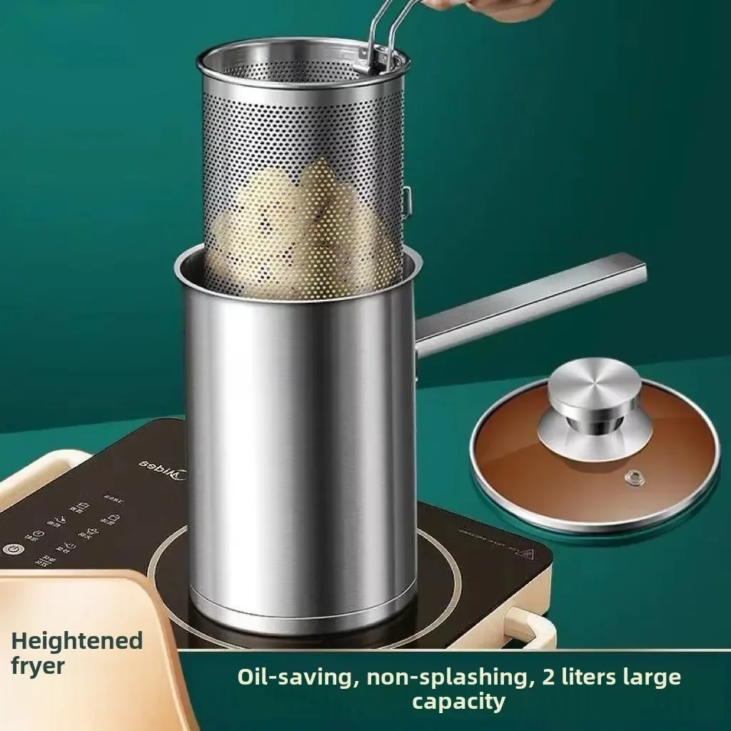 

304 Stainless Steel Oil Fryer Household Small Fryer With Filter Raised /Deepened Fuel-Efficient Tianfu Luo Pot Deep Frying Pot