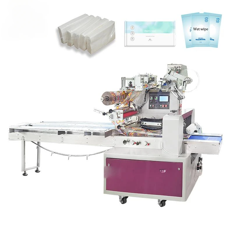 for Horizontal pillow automatic labeling wet wipe facial napkin towel paper packing machine