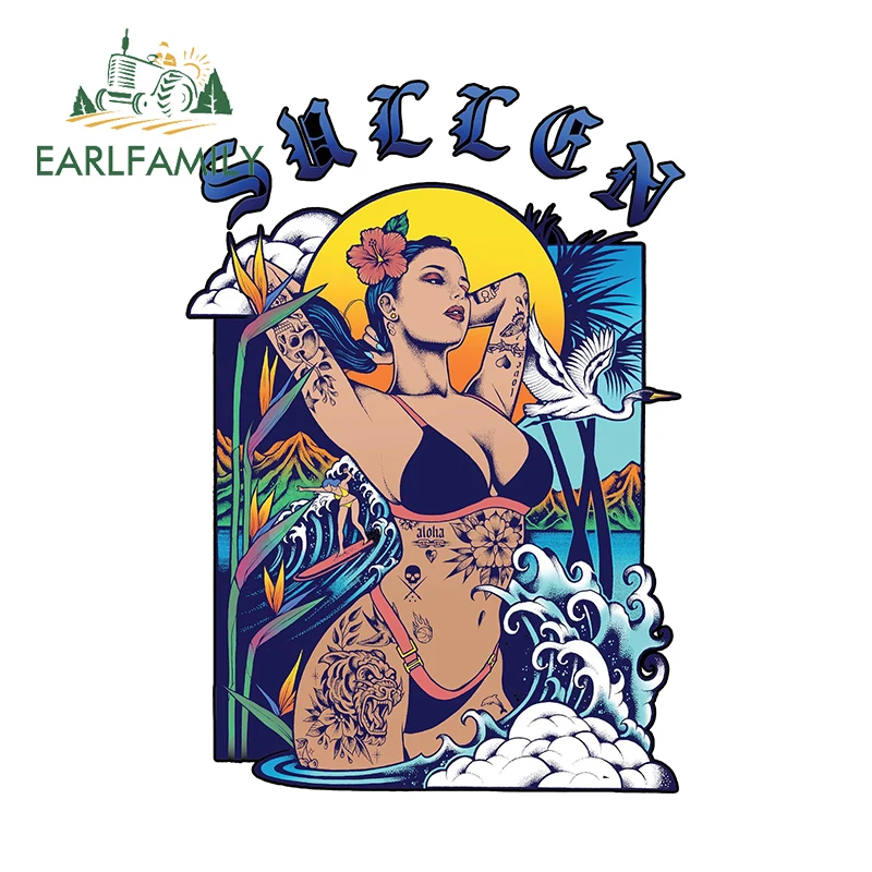 

EARLFAMILY 13cm X 9.1cm for Tattooed Woman Sexy Car Stickers Sunscreen Graffiti Decals Car Label Creative Trunk Caravan Decor