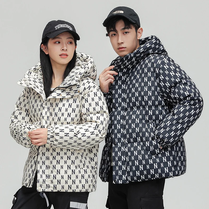 

Новая модная свободная куртка-пуховик 2025 года с капюшоном для пар, верхняя одежда из полиэфирного волокна с наполнителем из белого пуха