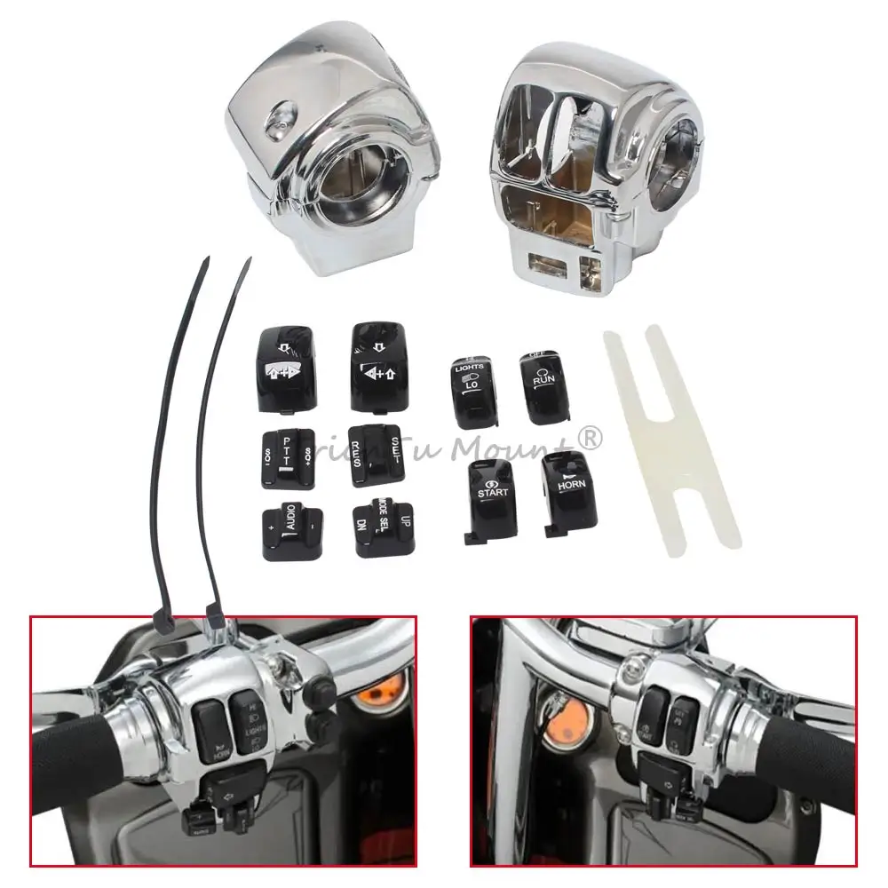 

Motorcycle Aluminum Chrome Switch Housing Cover+10 Caps for Harley 883 XL1200 Road King/Electra Glide