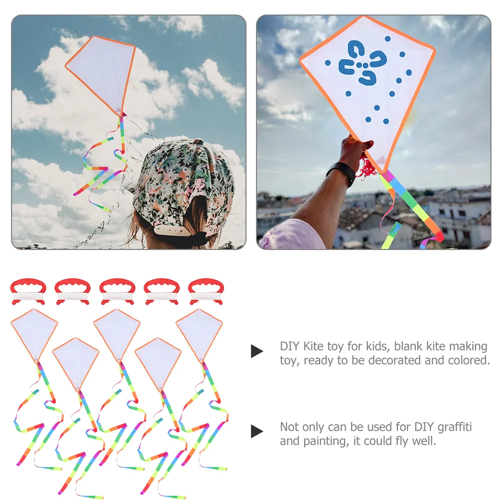 5 Sets DIY Blank Kite Fly Making outside Kids Toys Outdoor Parts Supply Interactive Drawing Kites Beach