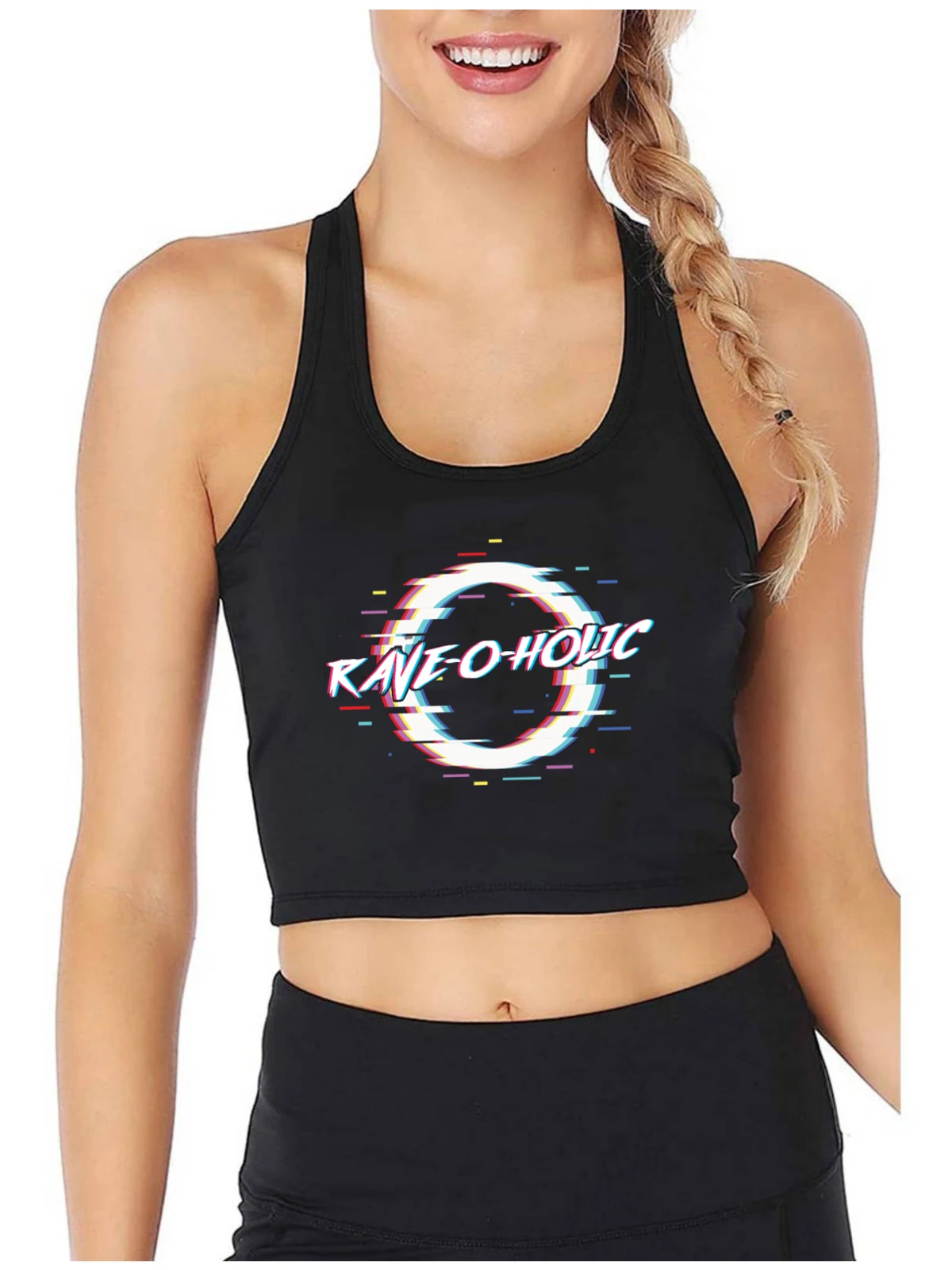 Steam Design Rave-O-Holic Print Sexy Slim Fit Crop Top Women's Fashion Personality Tank Tops Cotton Sports Camisole