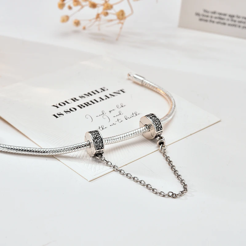 حار بيع تألق Pavé سلسلة أمان سحر صالح الأوروبي الأصلي الفضة سوار DIY مجوهرات اكسسوارات النساء هدية #2