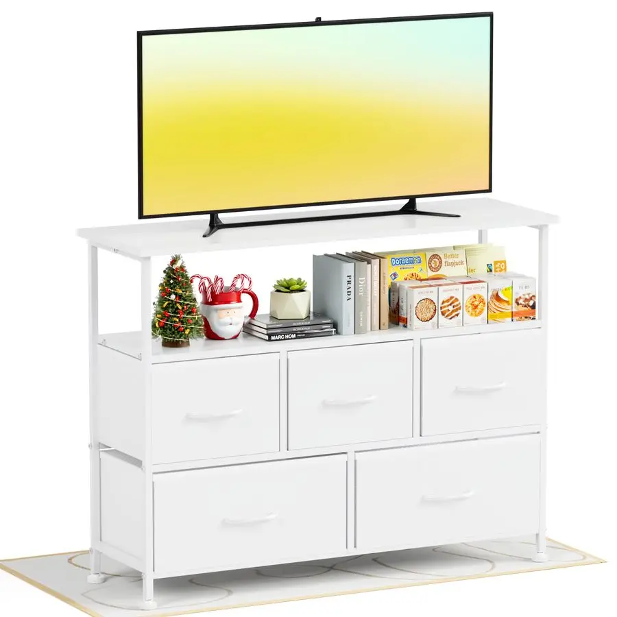 

TV Stand Dresser for Bedroom Entertainment Center with 5 Fabric Drawers, Storage Organizers Units for Living Room, Media Consol