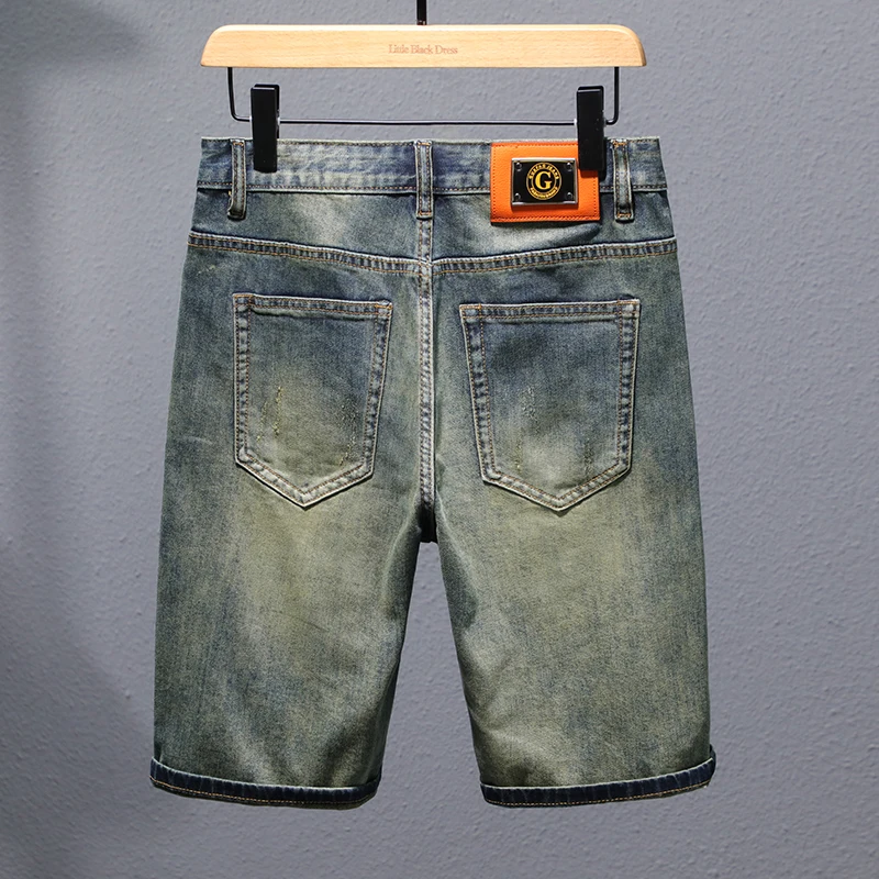 Retro Mud Yellow Denim Shorts Men's Street Fashion All-Match Summer Menswear High-End Nostalgic Casual Fifth Pants