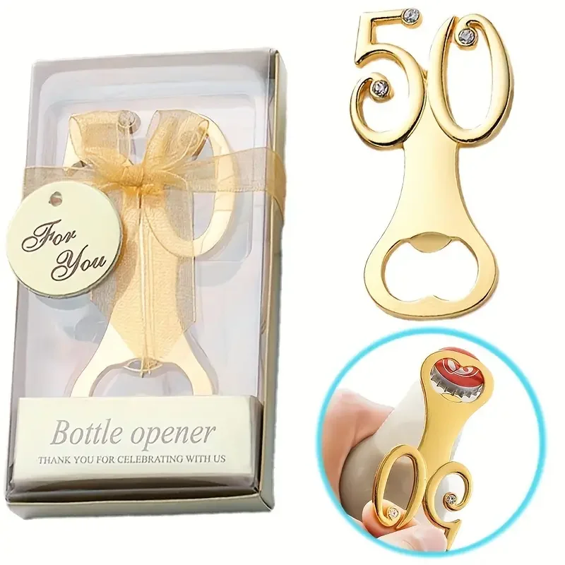 1pc Digital 50 Bottle Opener Creative 50th Birthday Party Small Gifts for Guests Zinc Alloy Beer Opener Company Celebration Gift