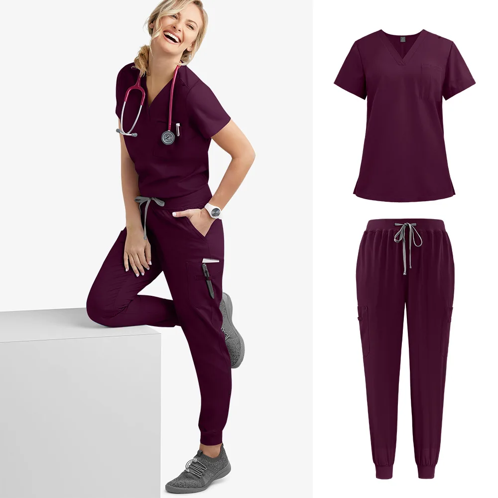 Uniformi mediche di moda Set di scrub da donna Abiti chirurgici ospedalieri Accessori per infermieri Clinica odontoiatrica Abiti da lavoro per salone di bellezza