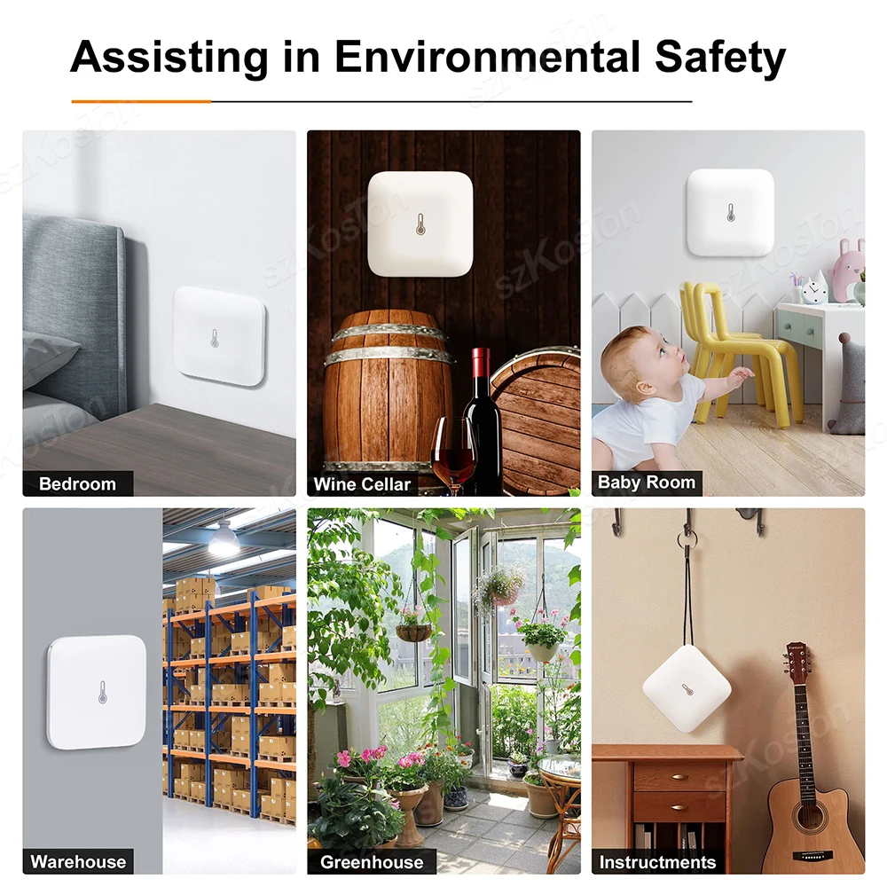 eWeLink APP Inteligentny czujnik temperatury i wilgotności ZigBee ze smyczą Wewnętrzny higrometr Termometr dla Alexa Google Home