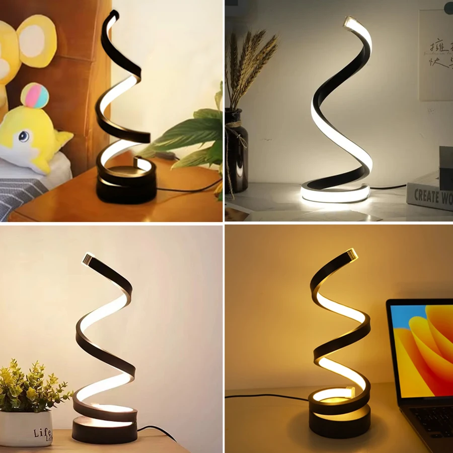 Modern Minimalist LED Table Lamp 3 Colors Dimmable Spiral Desk Light for Bedroom Living Room Office Bedside Decorative Lighting