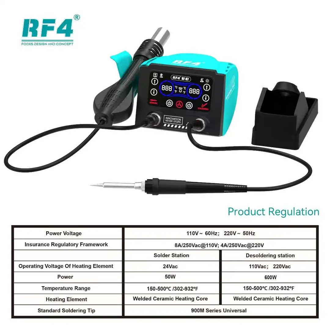 RF4 RF-H7 2-in1 Dual Station Soldering Station Hot Air Gun and 936 Soldering Iron for Mobile Motherboard PCB Repair and Welding