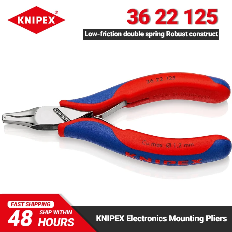 KNIPEX 36 22 125 Electronics Mounting Pliers 5-inch Robust Construct Low-friction Double Spring Cutter High Quality Non-slipping