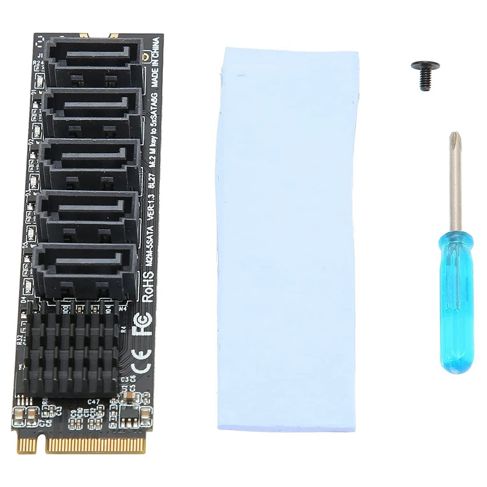 

Карта адаптера SB-M.2 к Sata3.0 M.2 PCIE 16 Гбит/с Sata 6G 5-портовый удлинитель жесткого диска Карта преобразователя жесткого диска Чип JMB585