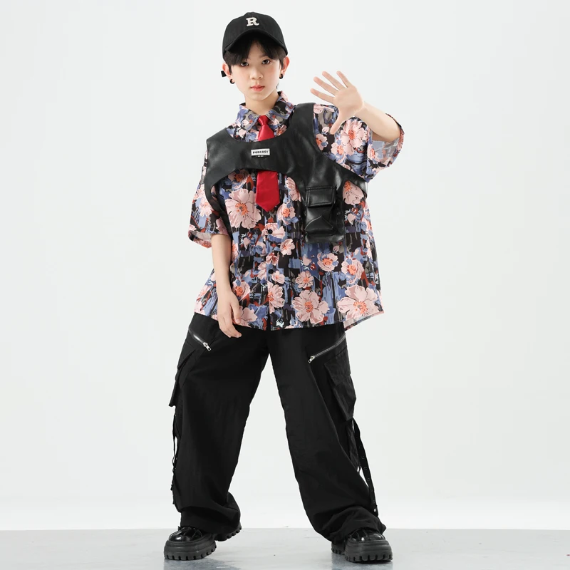 Jungen Hip Hop Kleidung Weste Drucken T-shirt Cargo Hosen Mädchen Street Dance Kleidung Sets Kinder Jazz K-pop Kostüme Kinder streetwear