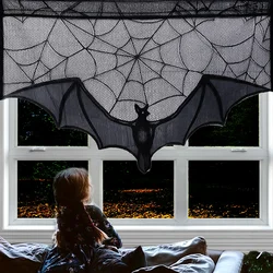 1 pz Halloween tenda di pizzo nero pipistrello ragno tovaglia camino mensola sciarpa copertura Halloween casa stanza ragnatela decorazione Horror