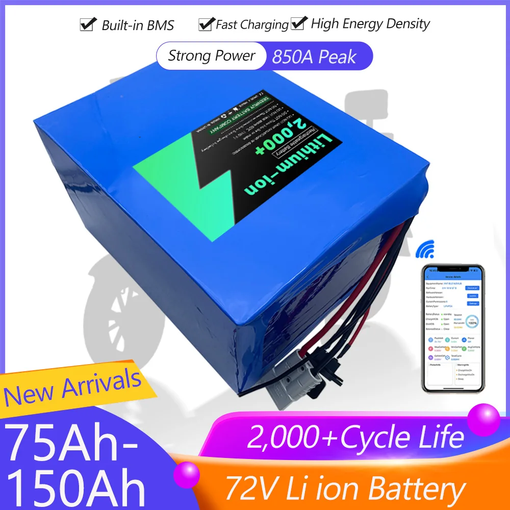 72V 70AH 75AH 80AH 100AH 150Ah High Current Peak 850A 5000W 10kw 12kw 15kw Lithium Battery Pack Motorcycle