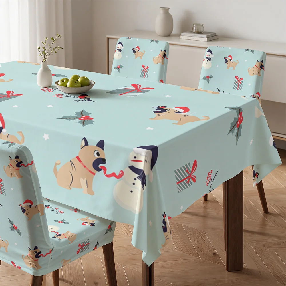 Cute Winter Animals Tablecloth and Chair Covers for Dining Room Holiday Decor Festive Family Meal Setting