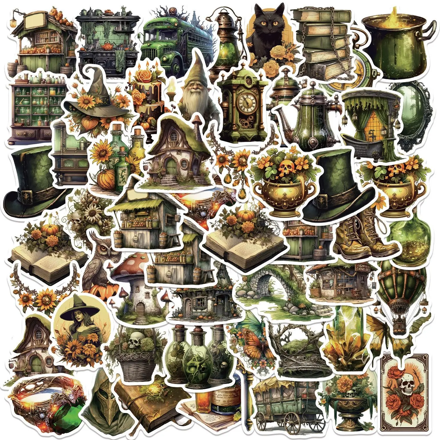 

50Pcs Vintage Jungle Flower DIY Waterproof Stickes Retro Gothic Magic World Witch Graffiti Stickers Laptop Skateboard Phone