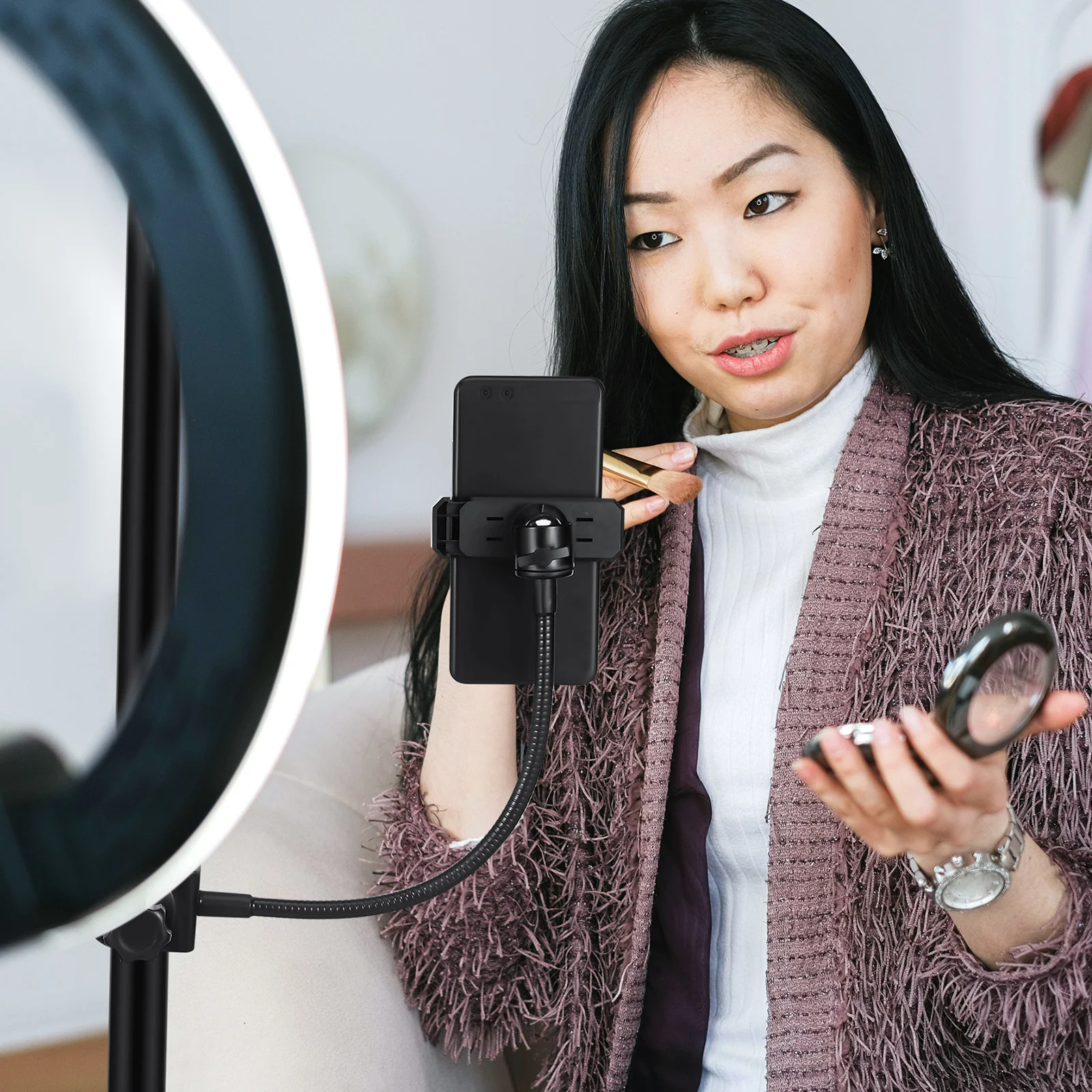 

Sturdy Metal Phone Holder For Mic Stand Guitar Instrument Desktop Universal Rotating Cellphone Mount Adjustable Tablet Stand