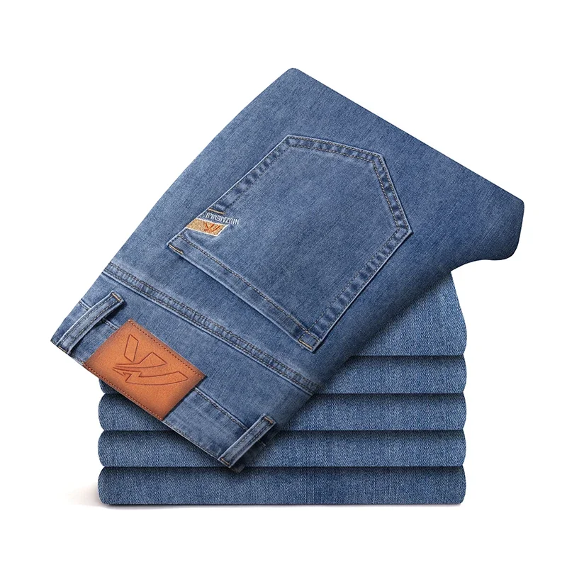 2024 New in Streetwear New Men\'s Light Gray Thin Slim Fit Jeans  Business Stretch Denim Trousers Male Pants