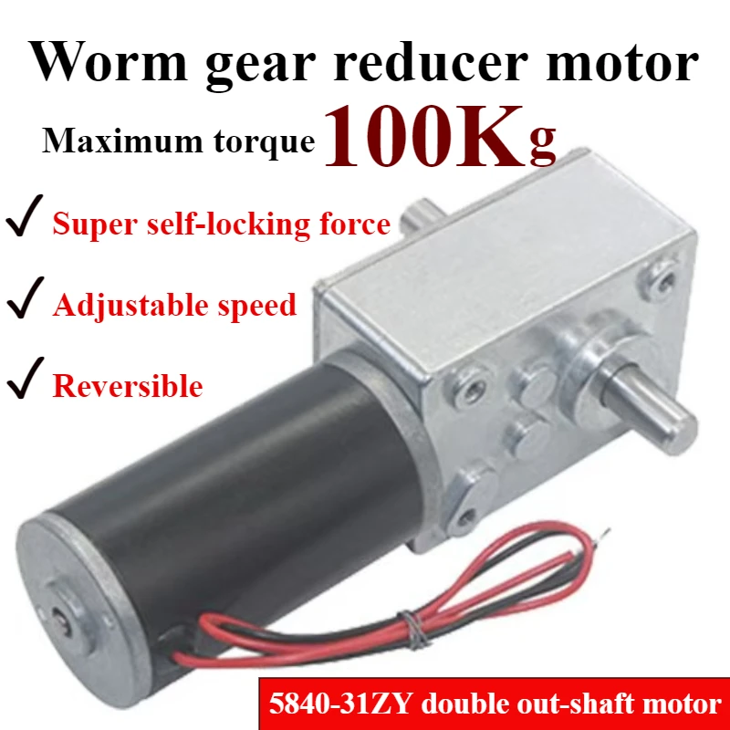 Double Shaft Worm Gear Motor DC 12V 24V High Torque Maximum 70KG Self Locking Adjustable Speed Forward Reverse Motor 4-470RPM