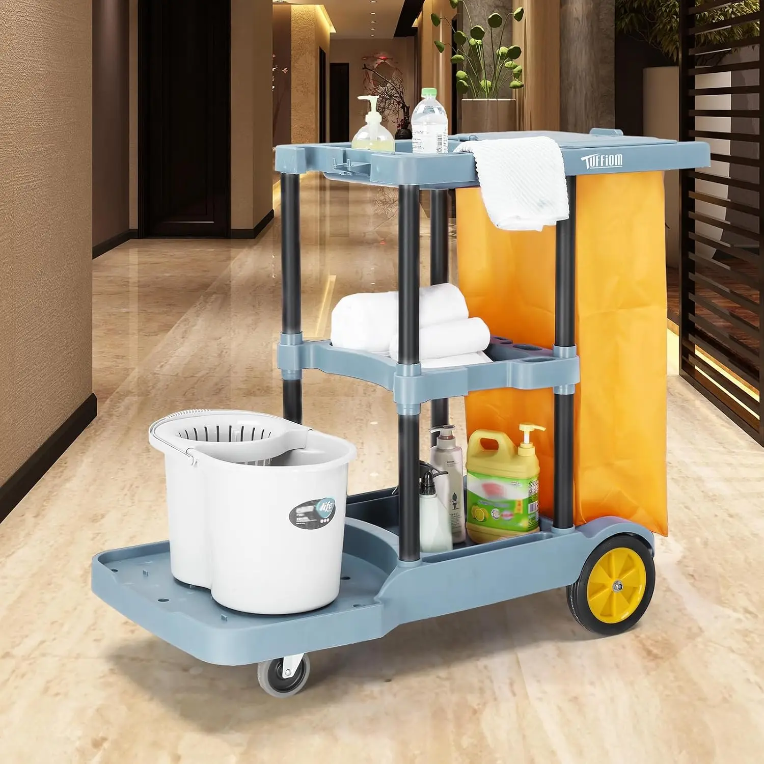 Extra Large Commercial Traditional Cleaning Janitorial 3-Shelf Cart, 500 Lbs Housekeeping Cart, Customized