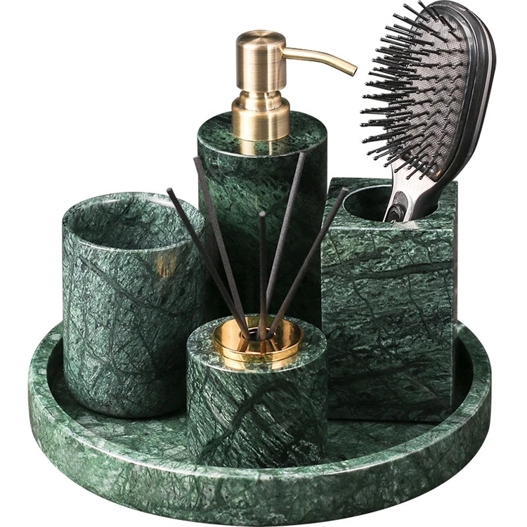 Luxury Amenities Sets Green Accessories Scene wild Natural stone Five-piece Bathroom Set