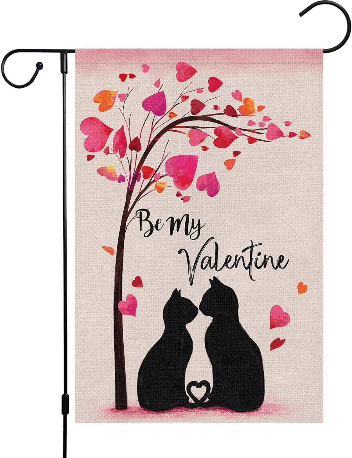 Happy Valentine's Day Garden Flag 12x18 Double Sided Vertical, Burlap Small Black Cat Couple Heart Yard Sign for Wedding ZZJ GGO