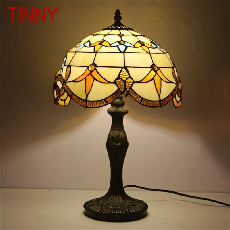 TINNY Tiffany Table Lamp Modern For Bedroom Creative Flower Figure LED Light Home Decoration