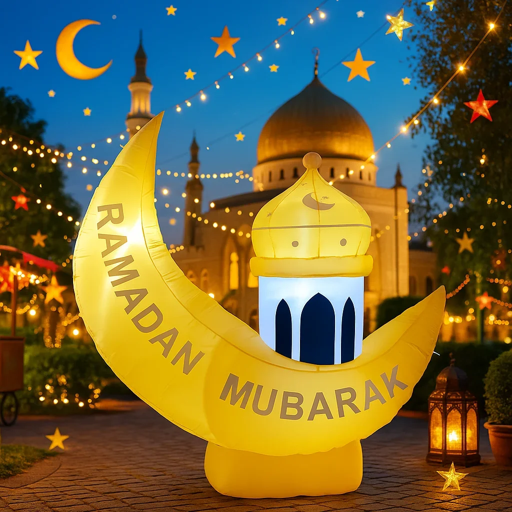 5.2ft/1.6m brinquedo inflável muçulmano ramadan festival diy decoração com eid lua torre quintal led luz ornamento presente do feriado decoração