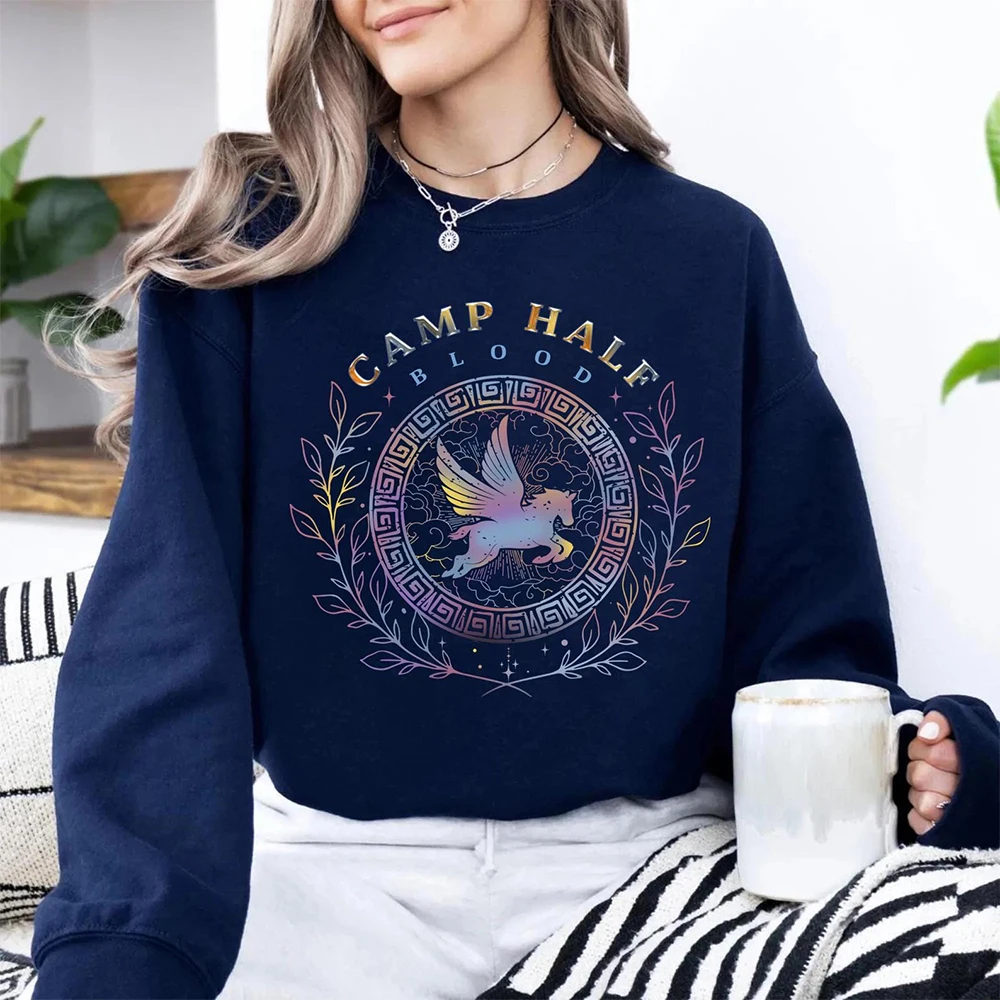 Women Camp Half Blood Camp Jupiter Sweatshirt Book Lover Gift Percy Jackson Sweatshirt Basic Tops Vintage Fleece Sweatshirts