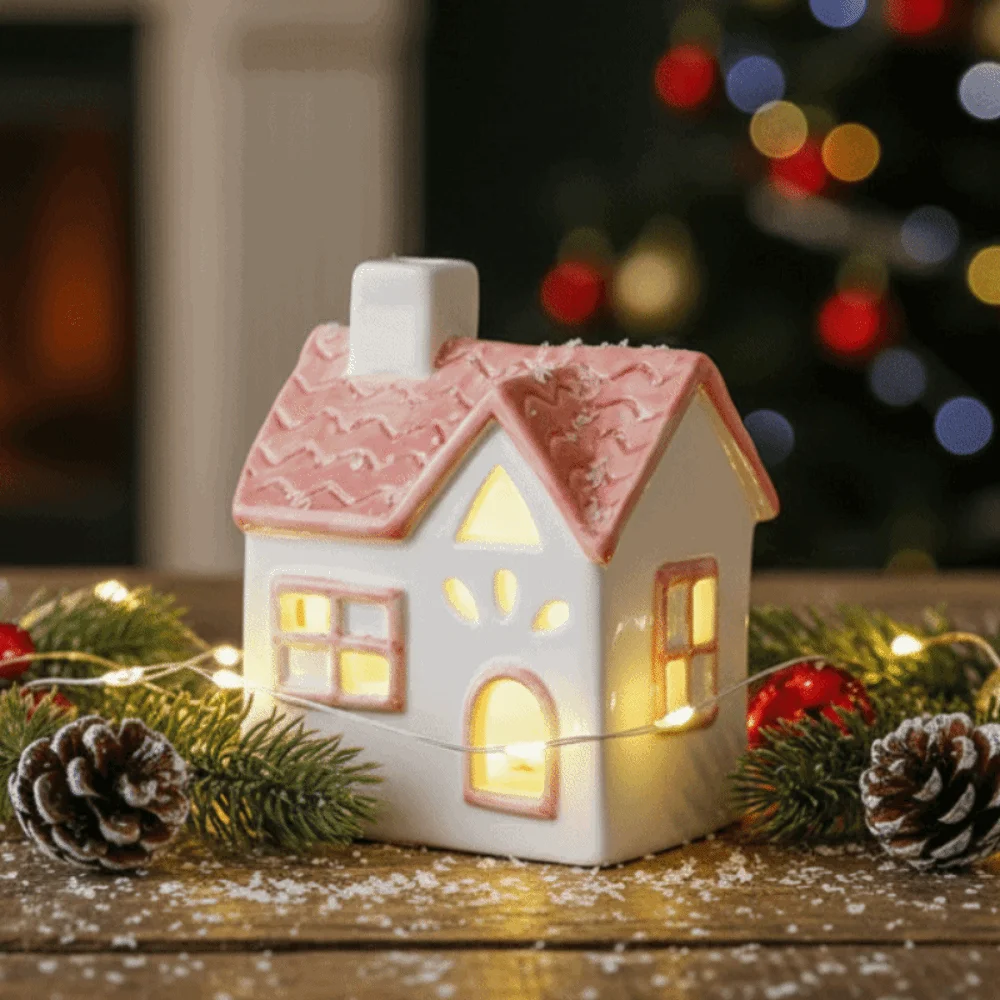 Colorful Ceramic House Nightlight Button Cells Battery-operated Handcrafted Light Up Miniature House Durable Compact