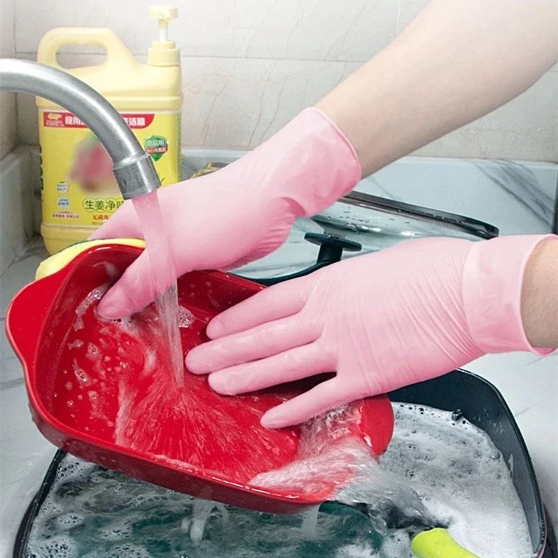 20/50/100PCS Pink Nitrile Gloves Disposable Latex Gloves Powder Free for Household Cleaning Beauty Salon Working Kitchen Gloves