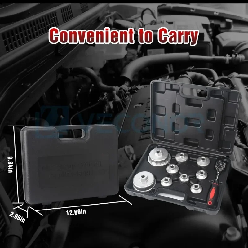 Oil Filter Wrench Cap Engine Filter Sleeve Tool Oil Filter Removal Wrench Socket Set with Special Spanner Portable Storage Case
