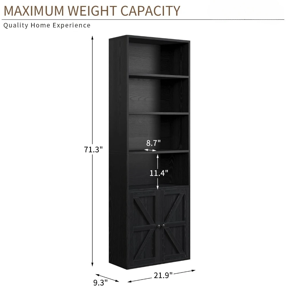 6 Tier Bookshelf and Bookcase Set of 2, Wooden Bookshelves with Cabinet Doors, Floor Bookshelves and Office Storage