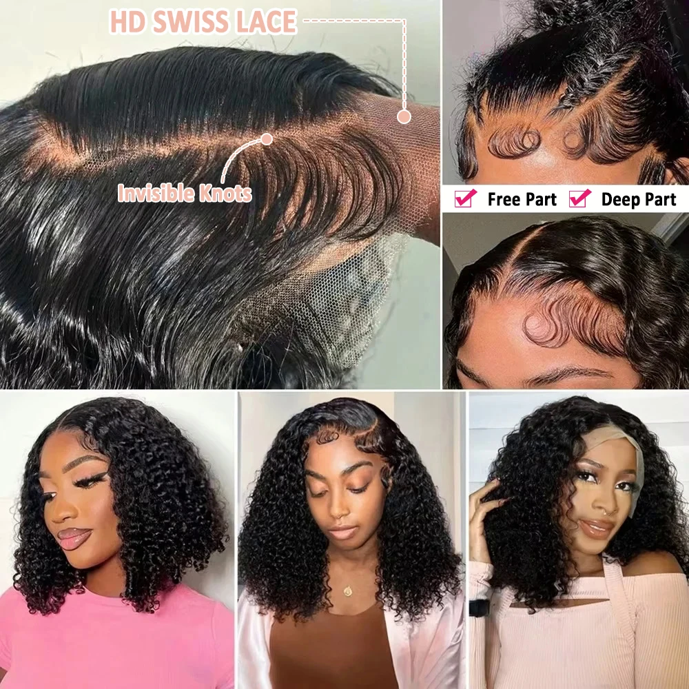 Umi 13x4 HD deep wave short Bob Wig Transparent Lace Frontal wigs Brazilians Remy 230% Density real 100% Human Hair 8-16 Inches