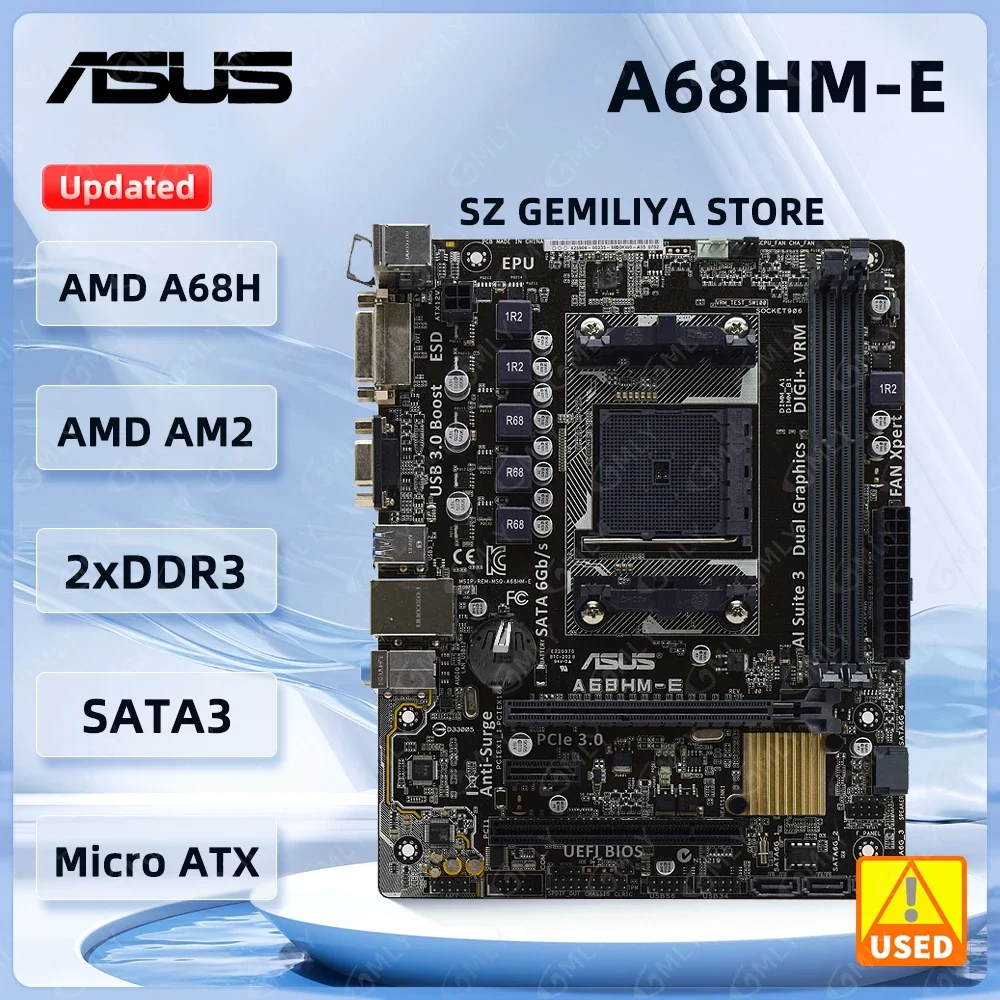 

ASUS A68HM-E Разъем FM2 FM2 + AMD A68H 2× DDR3 PCI-E 3,0 USB3.0 Micro ATX, совместимый с процессором A8AD7600 Athlon X4 AD850X