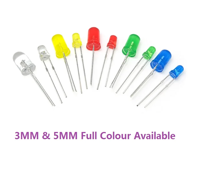 100PCS Light Emitting Diode LED Warm White/Red/Yellow/Green/Blue Bright F5 F3 High Quality Bead 5MM/3MM DIP