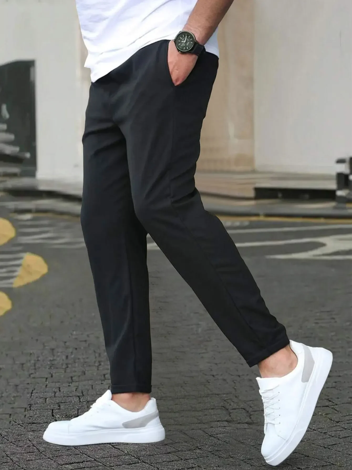 Men's Solid Color Drawstring Waist Casual Pants Regular Fit Comfy Trousers with Pockets for Spring And Fall