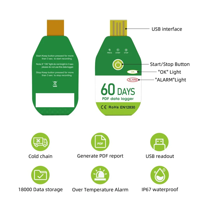 SQPP-USB Регистратор данных о температуре Регистратор температуры и влажности Сигнализация Термометр Регистратор Тестер Отчет PDF