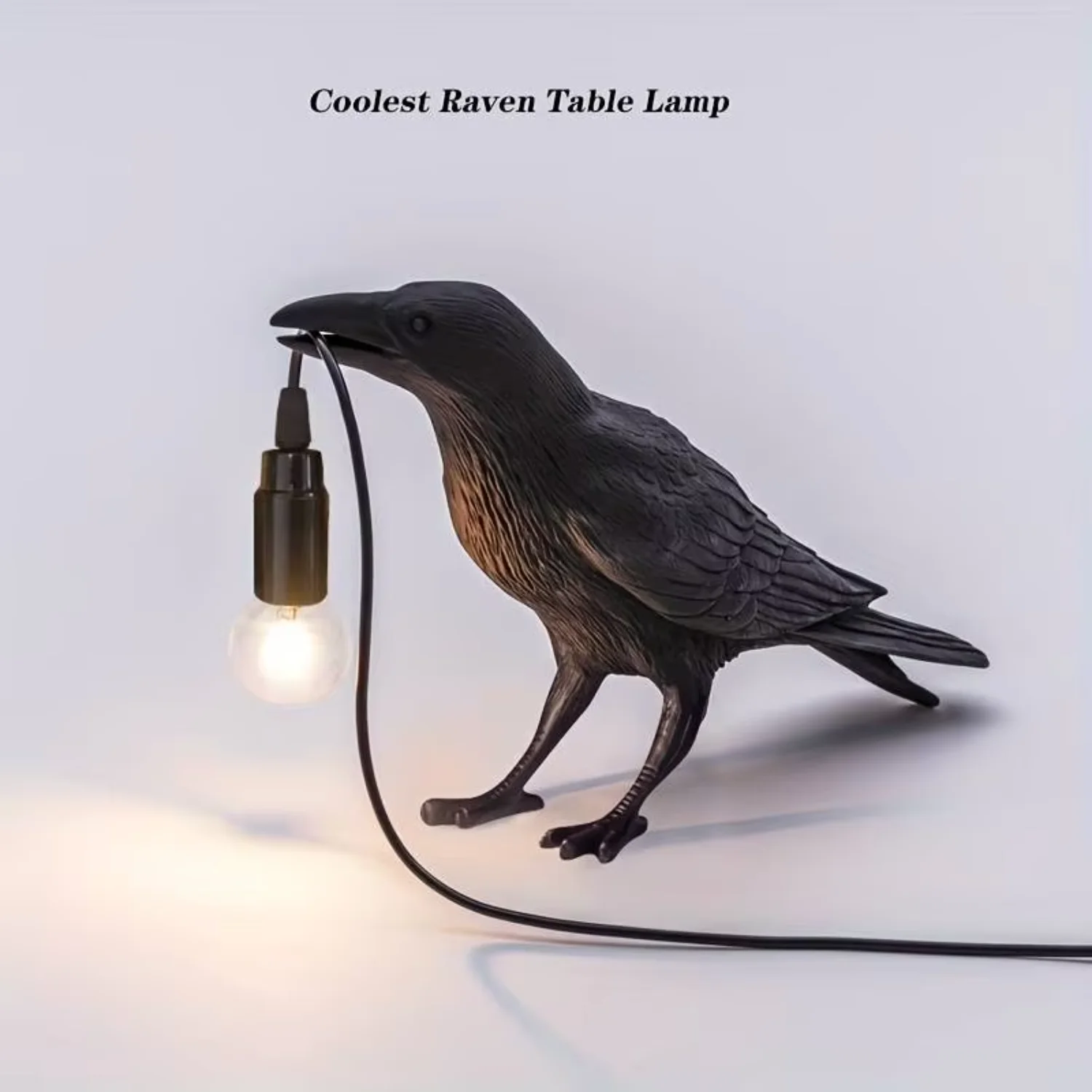 

E14 Bulb with Plug Gothic Raven Lamp Vintage Resin Bird Lamp Nightstand, Office, Living Room Farmhouse Art Style