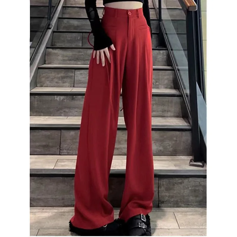 ارتفاع الخصر واسعة الساق السراويل النسائية الربيع الصيف السراويل الطويلة تصميم قطع مستقيمة إطالة الساقين الأمريكية Sle